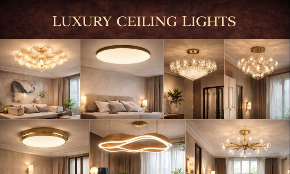 Statement ceiling light in modern living room