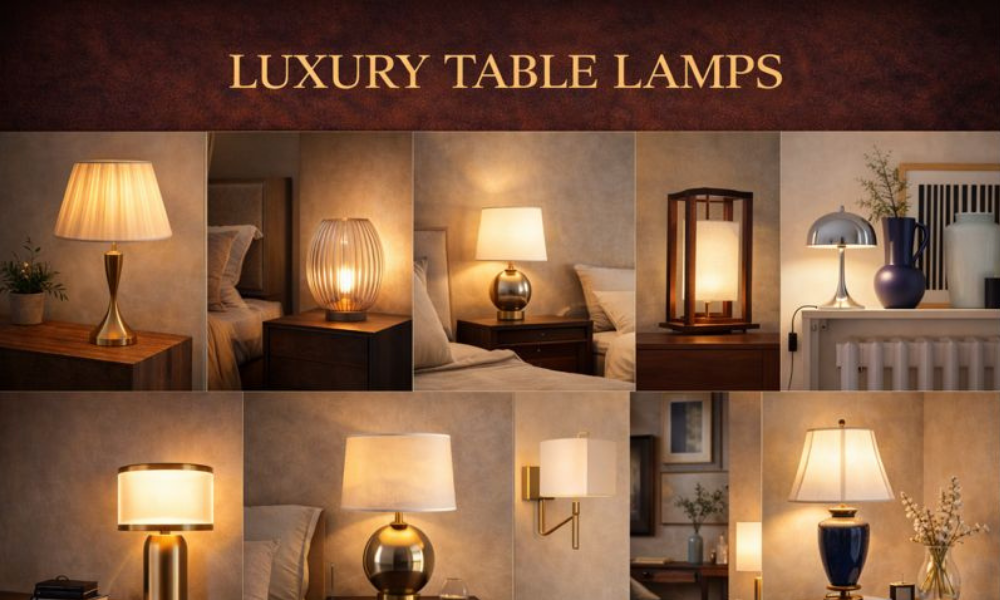 Modern table lamp on desk in home office